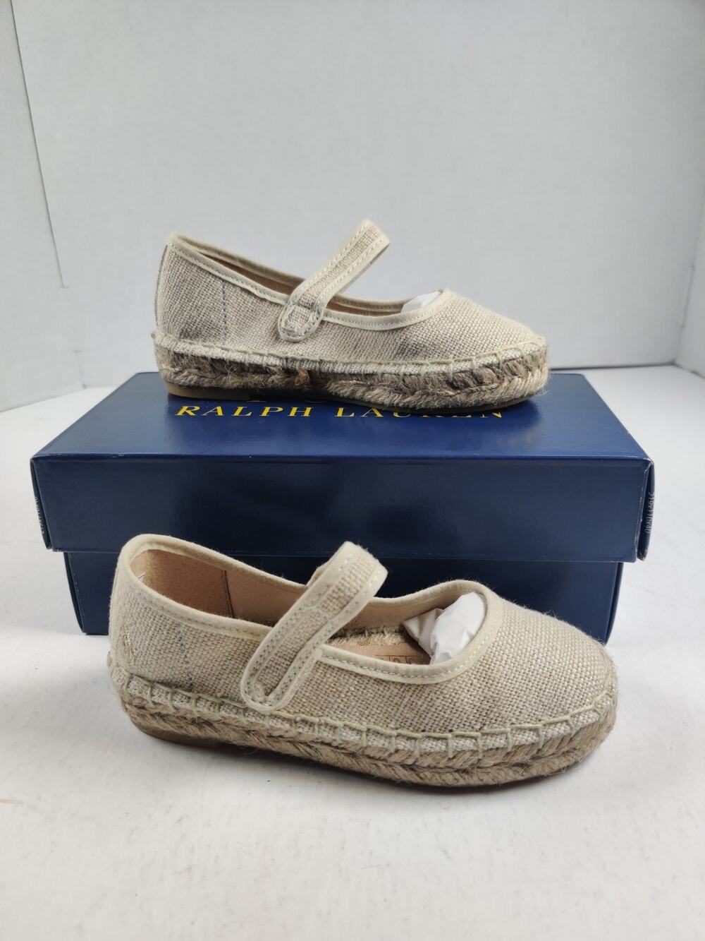 Polo Ralph Lauren Toddler Espadrille Cream Hadlee Girl's Size 8 Canvas Flats